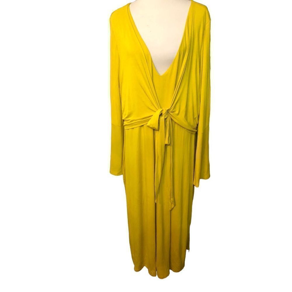 ELOQUII Womens Midi Dress Bell Sleeve Front Wrap Yellow Career